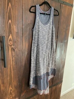 Left of center sleeveless blue dress